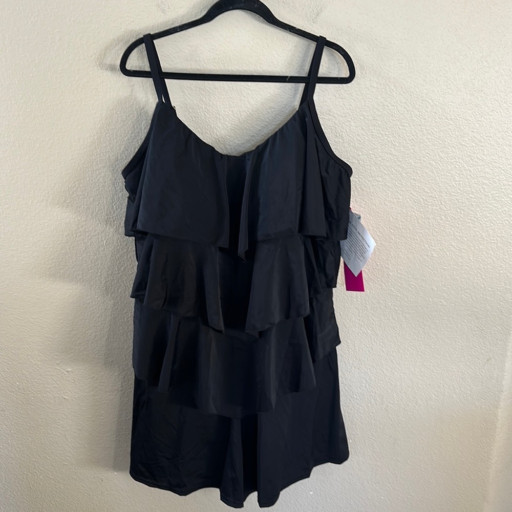NEW Fit 4u Black Tiered Swim Romper Size 24w NWT
